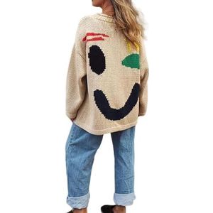 NIUVOO Happy Sunday Feel Good gebreide truien, kleurrijke losse trui met ronde hals, casual comfortabele trui tops voor koppels, Ecru Multi Gekleurd Gezicht, L