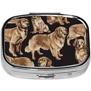 Mini vierkante pillendoos, medicijnorganizer, Golden Retrievers draagbare EHBO-doos, reispillendoos met 2 vakken, kleine pillendoos voor zak of portemonnee