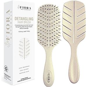 Detangler Brush van Fiora Naturals - 100% biovriendelijke ontwarrende borstel met ultrazachte haren - Glijd met gemak door verwarring - voor krullend, recht, zwart natuurlijk, vrouwen, mannen, kinderen - droog en nat haar