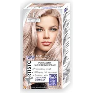 Elea Professional Color & Care, permanente haarverf, 120 ml, professioneel resultaat, grijze haarafdekking, verrijkt met verzorgingscomplexen van olie, langdurige haarkleur, 10,72 super lichtblond