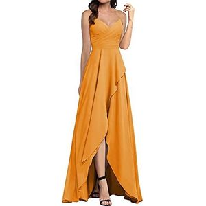 N/ C Bruidsmeisje jurk voor junioren vrouwen chiffon prom gekweekt met spaghettibandjes, Oranje, 44