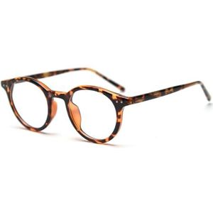 moomoobird Ronde bril voor heren en dames, TR90 retro brilmontuur acetaatarmsteunen, Luipaard met helder