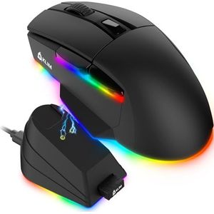 KLIM Blaze X RGB + nieuwe + oplaadbare draadloze gamingmuis met oplaadstation + duurzame batterij + tot 12000 DPI + bedrade en draadloze muis PC, PS5, PS4, Mac + zwart