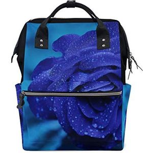 Grote capaciteit Luier Tote Nappy Tas Mummy Rugzak voor Babyverzorging, Blauwe Rose Print Multi-Functie Waterdichte Travel Back Pack Stijlvol voor mama en papa