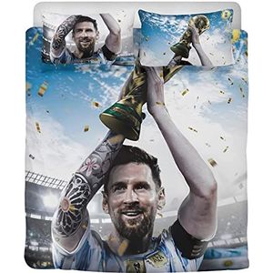 Football Star Bedding Set - Messi Bed Linen, Tiener Bed Linen, 3-delige dekbedovertrekset met 2 kussenslopen - Perfect sportbed, dekbedovertrekset voor kinderen en volwassenen (4, 200 x 200/80 x 80 x 2)