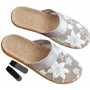 Chinese Mesh Slippers for Vrouwen Zomer Kant Chinese Slippers Gaas Uitgeholde Vrouwelijke Slippers Met Sokken (Color : Grey, Size : 39-40)