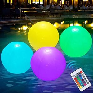 Gloeiende strandballen voor zwembad en buitenplezier, lichtgevende 4-pack opblaasbaar speelgoed, veelkleurige LED-lichtmodi, feestdecoratie, gigantische zwembadballen voor volwassenen