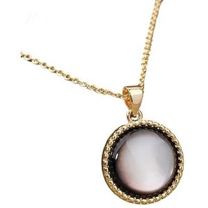 Round Amethysts Quartz Gold Chain Pendant Choker Necklace Women Simple Natural Stone Necklace Female Minimalist Jewelry (Color : Black Shell)