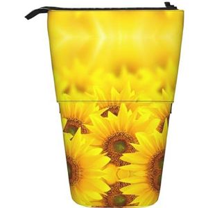 Nbtghga Geel Zonnebloem Print Potlood Telescopische Klassieke Kunsten Stand Up Potlood Case Organizer Potlood Houder Make-up Tas Gift, Zwart, Eén maat