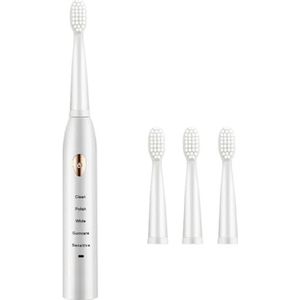 Tandenborstel Elektrische IPX7 Waterdichte Tandenborstel Verstelbare Draagbare Tandreiniging Tool met 4 Koppen, Wit Goud