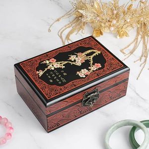 Massief houten juwelendoos， Houten sieraden organizer met spiegel, 2-laags verwijderbare lade, opbergdoos, veelkleurig(N)