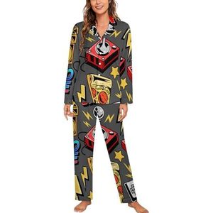 Game Pixel Monsters Patroon Vrouwen Lange Mouw Button Down Nachtkleding Zachte Nachtkleding Lounge Pyjama Set S