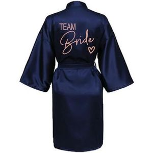 MdybF Badjas Bruiloft Team Bruid Robe Met Zwarte Letters Kimono Satijn Pyjama Bruidsmeisje Badjas, Donkerblauw, L