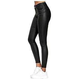 Dames Sexy Kunstleer Hoge Taille Legging Broek Panty Leren Broek Skinny PU Heup Hoge Ondoorzichtige Panty Zwart Met Zakken(Noir,XL)