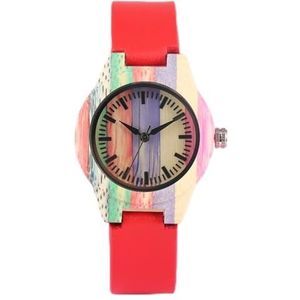 Handgemaakt Mode kleurrijke houten horloge ronde wijzerplaat analoge uur klok vrouwen quartz casual Pu Lederen armband horloge vrouwen pols Huwelijksgeschenken