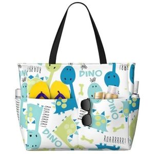 JEJEA Leuke Dinosaurus Print Tote Bag Grote Schouder Hobo Tassen Vrouwen Casual Handtassen Grote Capaciteit Winkelen Werk Tas, Zwart, Eén maat