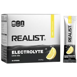 REALIST Elektrolyten zonder suiker, elektrolytenpoeder met 1000 mg natrium, 330 mg kalium en 60 mg magnesium voor elektrolytenbalans, snelle hydratatie, sport, KETO, vasten (30 sticks, citroen)