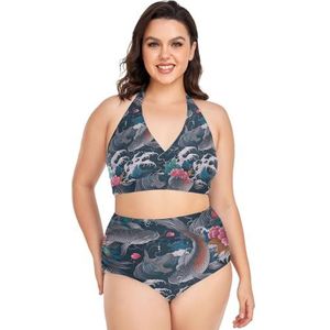 Japanse Zee Koi Vis Vrouwen Bikini Sets Plus Size Badpak Twee Stukken Hoge Taille Strandkleding Meisjes Badpakken, Pop Mode, 3XL