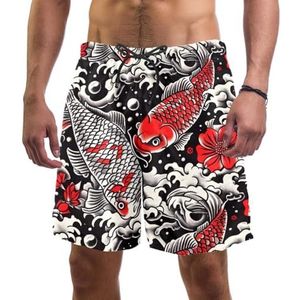 PAFEFO Art Fish Japanse tattoo boardshorts voor heren, sneldrogend, strand, zwemmen, sportpakken met zakken, Kunst Vis Japans Tattoo, L