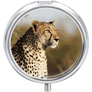 Draagbare pillendoos pillendoos met spiegel, wilde dieren luipaard bedrukt 3 compartimenten kleine pillenorganizer lichtgewicht reizen pillendoos voor vrouwen mannen creatieve geschenken