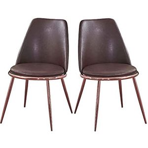 GEIRONV 2 Stuks Keuken Eetkamerstoel,Leer Galvaniserende Poten Rugleuning Stoel voor Thuis Woonkamer Slaapkamer Dressoir Lounge Stoel Eetstoelen (Color : Brown)