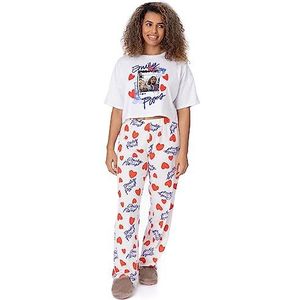 Emily In Paris Womens Pyjama | Volwassenen Dames Cropped T-Shirt Met Lange Broek Wit PJs | Selfie Social Media Post Rode Harten | Serie Merchandise