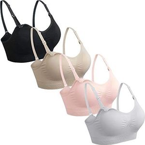 GXXGE 4 Pack Nursing BH voor Borstvoeding Moederschap Bras Push Up Zijde Naadloze Zwangerschap Bralette Ondergoed, 4 stuks (zwart beige grijs roze), M