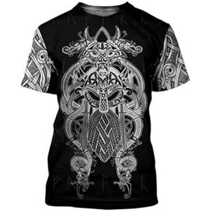 Odin Celtic Raven Korte Mouwen, 3D-geprinte Nordic Warrior Tattoo Heren Punk Straatsport T-shirt, Zomer Ademende Mesh Sneldrogende Korte Mouwen (Color : Warrior, Size : 3XL)