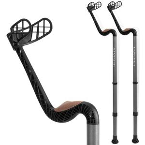 Ossenberg GANYMED Onderarmhulp, loophulp met anatomische softgrip van kurk, in hoogte verstelbare onderarmsteun van licht metaal, krukken met rubberen voet, tot 120 kg, grijs