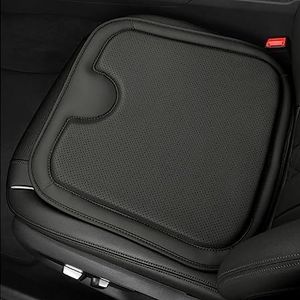 Autostoel, leer, ademend kussen, lederen autotraagschuim, verhoging zitkussen, universele autostoelkussen voor auto met antislip siliconen achterkant voor alle seizoenen (zwart)