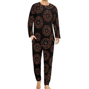 Rode brandweer badge heren pyjama set lounge wear lange mouw top en onderkant 2-delige nachtkleding