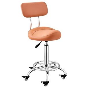 JAVPTAV Zadelkruk met rugsteun, 50-70 cm, in hoogte verstelbare draaibare zadelstoel met vergrendelende wielen, voetsteun en rugleuning voor salon, schoonheidskliniek, tandarts, tatoeage (oranje)
