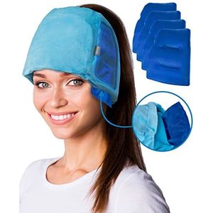 ICEHOF Koelmuts EXTREM met 4 koelaccu's incl. 3D-masker - met haaropening en elastiekjes, afneembare koelpads - verkoelende gelmuts voor hoofdhuid bij chemotherapie Ice Cap migraine hoofdpijn blauw