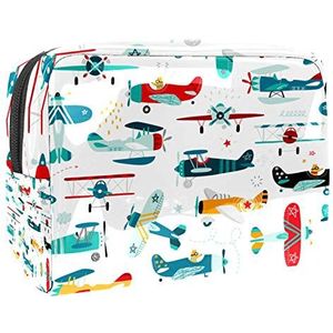 Make-uptas PVC toilettas met ritssluiting waterdichte cosmetische tas met kleurrijke vliegtuighelikopter voor vrouwen en meisjes
