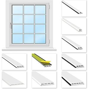 HEXIM Raamspijten wit, 1 en 2 meter - zelfklevende glasprossen van pvc-kunststof, afdichtingslippen (steil & uitlopend) in grijs en zwart - HJ SG27 (1000 x 27 x 10 mm, zwarte lip)
