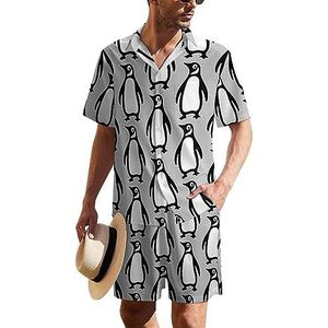 Pinguïn Hawaïaans pak voor heren, set van 2 stuks, strandoutfit, shirt en korte broek, bijpassende set