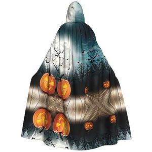 DEXNEL Halloween Moon Bat Pompoen 150 cm Hooded Cape Unisex Halloween mantel voor duivel heks tovenaar Halloween Cosplay, aankleden