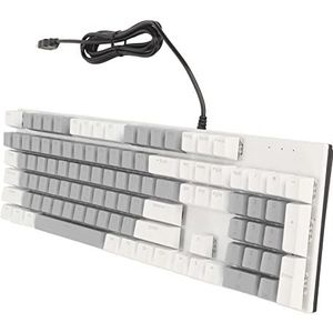 BROLEO Bedraad computertoetsenbord, 104 toetsen plug and play, ergonomisch ontwerp, ABS-materiaal, mechanisch gamingtoetsenbord voor pc (wit grijs)