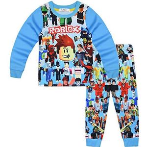 Pyjamaset voor jongens, kindernachtkleding, cartoon-slaappak, 2-delig, hemd, broek, outfit, 5-12T, blauw, 11-12 Jaar
