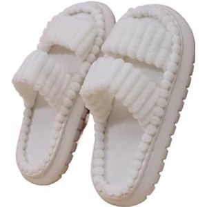 MZSKLW Winter Open Teen Slipper Winter Cross Katoenen Slippers Vrouwen Herfst Thuis Dikke Platform Platte Slides Vloer Mute Slippers Comfort Slippers Gezellige Open Teen Sliders, Wit, 44-45(fit43-44)