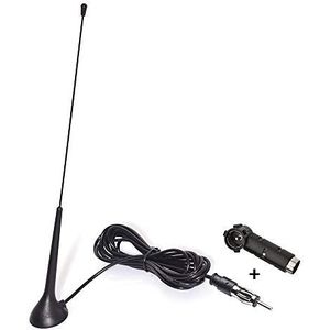 Eightwood Autoradioantenne, FM-antenne, radio, magnetische bevestiging, antenne, FM 3 m kabel, RG174 + DIN-bus naar ISO-adapter voor auto's, radio, vrachtwagens, universeel, herbruikbaar
