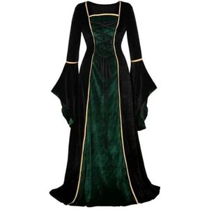 Dames Renaissance Ierse Deluxe Fluwelen Jurk Victoriaanse Middeleeuwse Lange Jurk Retro Fancy Gown Halloween Cosplay Kostuum Plus Size-zwart groen-XXL