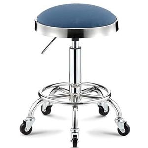 FXLUHAY Leuke draaibare massagesalon kruk met voetsteun, ronde rollende kruk schoonheid spa stoel, in hoogte verstelbare pu-lederen barkruk voor kappers, manicure, tatoeage, kapper (blauw)