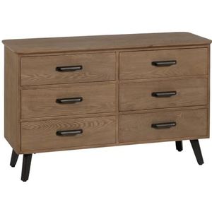 LOLAhome Dressoir met 6 laden, zwart en naturel, van hout en metaal, 120 x 41 x 77 cm