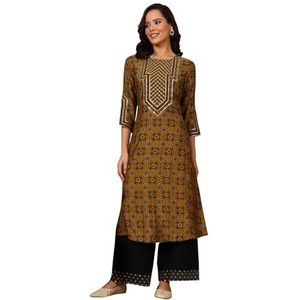W for Woman Mustard Yellow Geometrische Bedrukt Sequined Straight Kurta, mosterdgeel, S