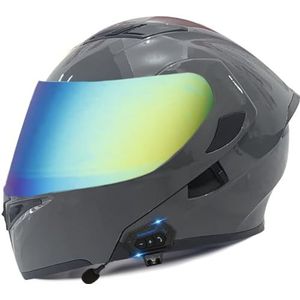 Omkeerbare Motorhelm Met Snelsluiting Volledige Motorhelm Bluetooth-Helm Met Anticondens Ingebouwd Dubbel Vizier DOT/ECE-Goedgekeurd Voor Racen 4,M(57-58CM)