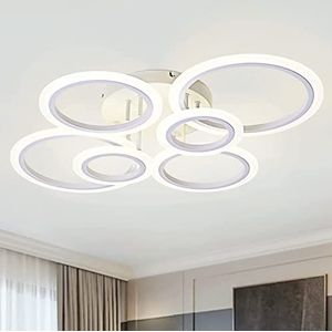 Moderne LED dimbare afstandsbediening 6 Ring plafondlamp 72W 6400LM, voor woonkamer, slaapkamer, keuken, eetkamer plafondlamp, wit, 3000-6500K