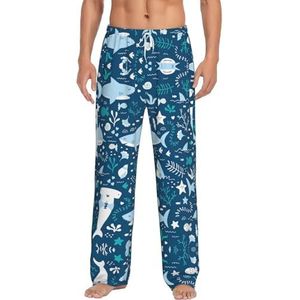 Dexnel Leuke Blauwe Vis Zachte Pyjama Broek Voor Mannen,Klassieke Slaapbroek Comfortabel, Polyester Pyjama Broek Met Zakken, Wit, S