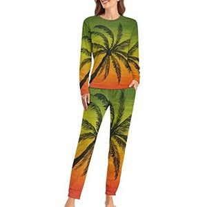 Hawaiiaanse palmbomen dames pyjama set tweedelige nachtkleding lange mouw top en broek loungewear