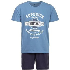 Henry Terre Heren Pyjama Set 2-delig Shorty Vintage Blauwe Shorts Oversized Katoen, blauw, M